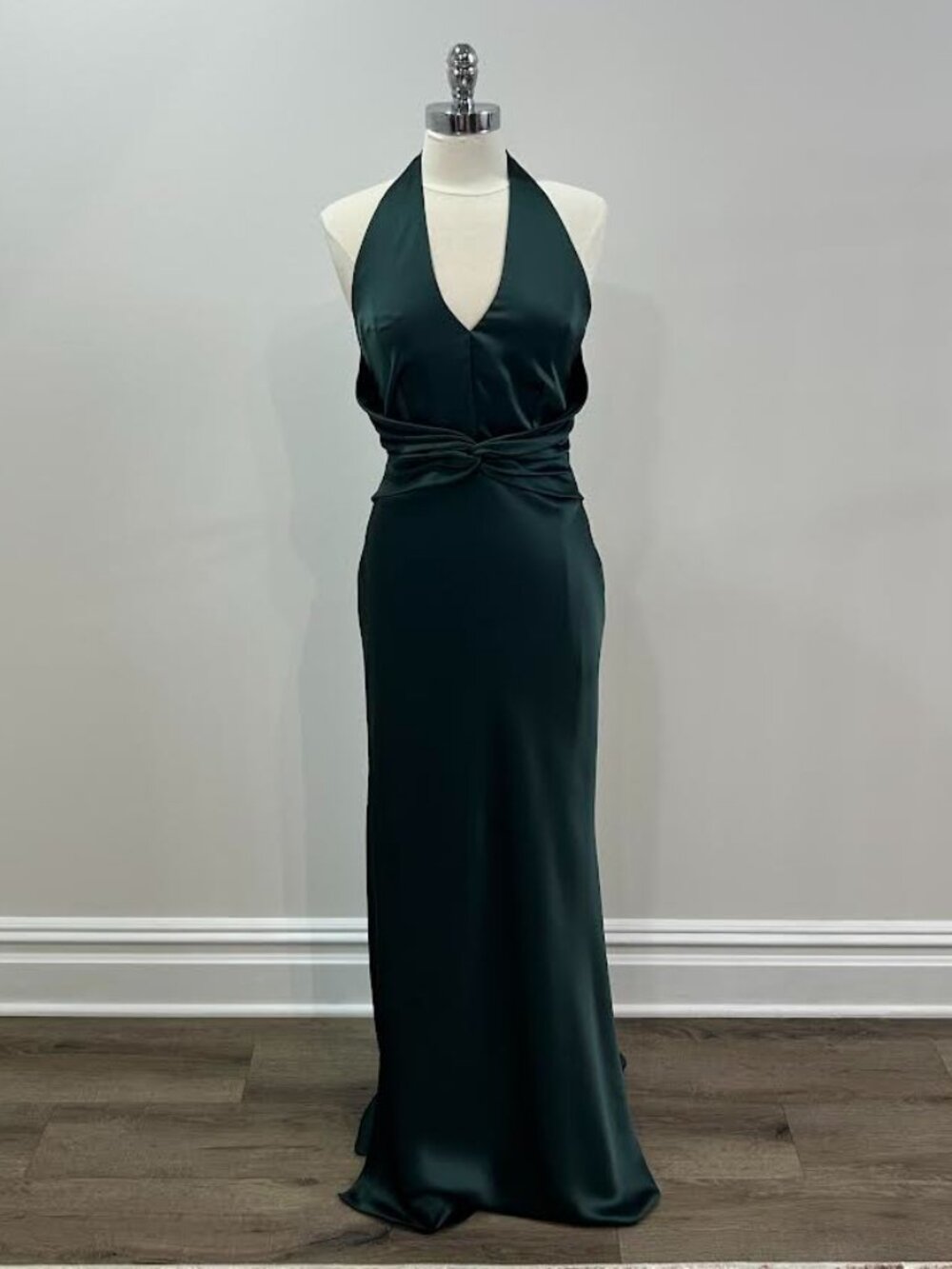 Hunter Green Halter Satin Gown Style Janis Size 12